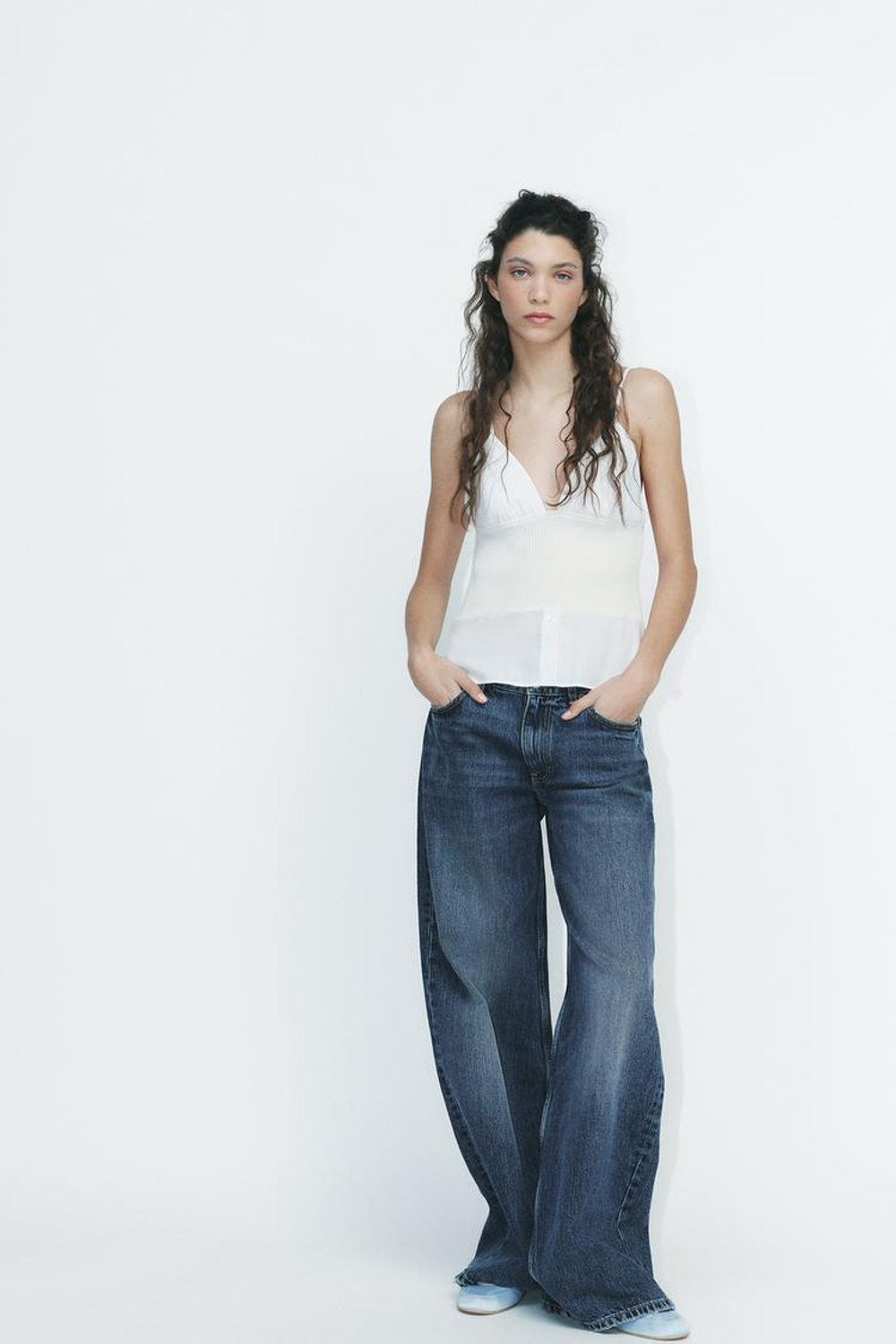 ZARA КОМБИНИРОВАННЫЙ ТОП ИЗ ПОПЛИНА, БЕЛЫЙ