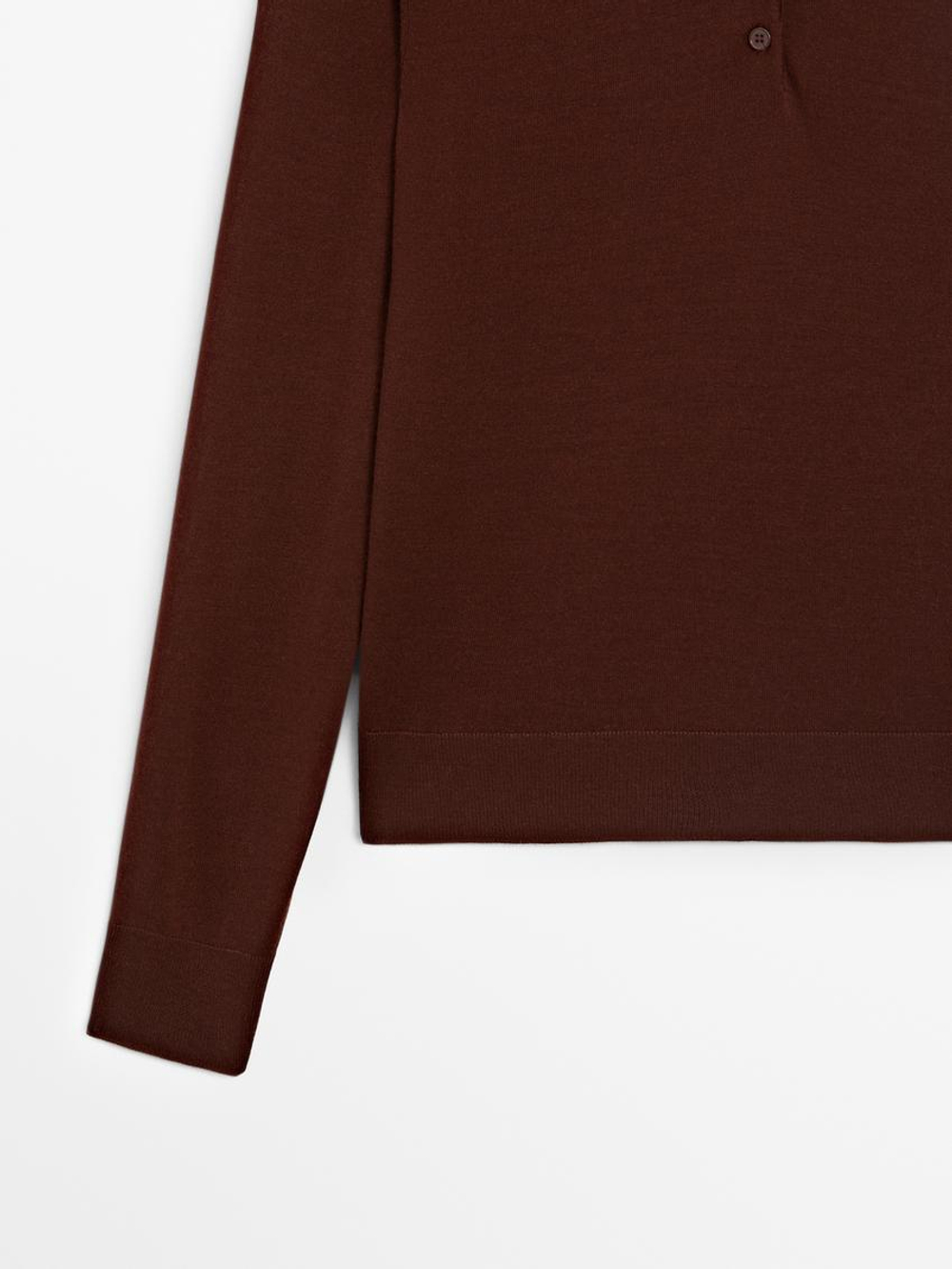 Massimo Dutti Свитер из 100% шерсти с воротником поло и пуговицами, черепичный