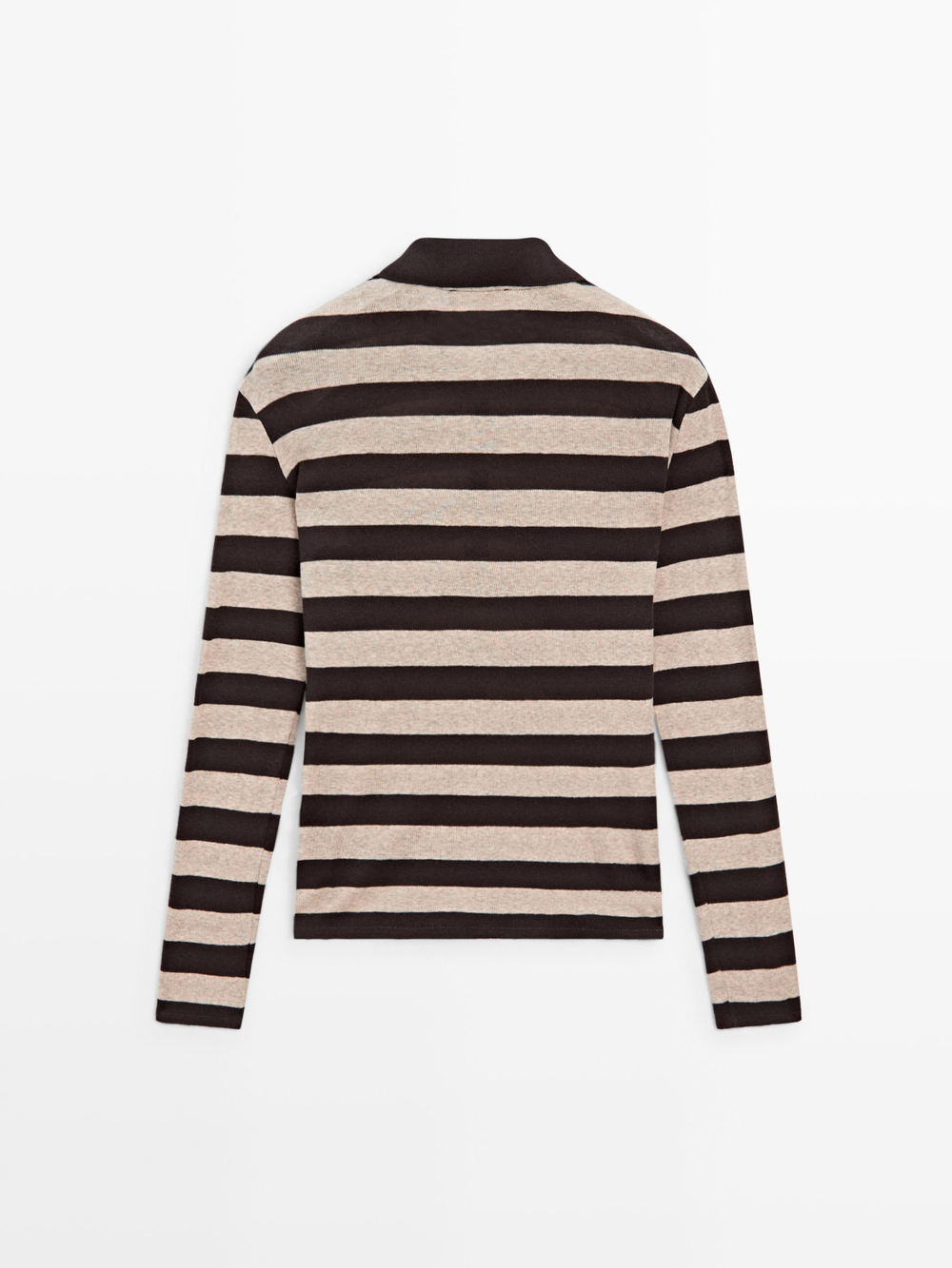 Massimo Dutti Трикотажный свитер из смесового хлопка с воротником-поло, коричневый