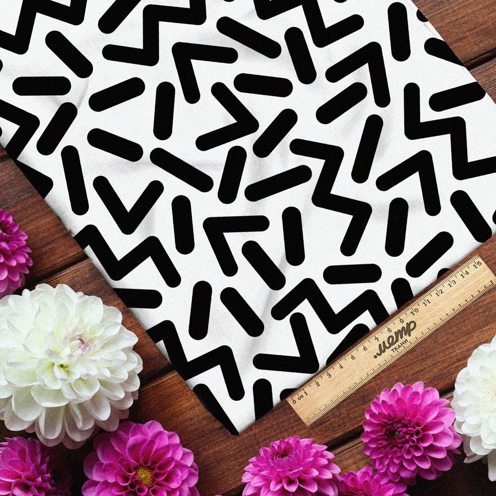 Ткань интерлок крупные черные детальки