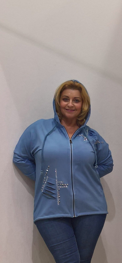 Голубой кардиган -ветровка из хлопка со стразовым принтом