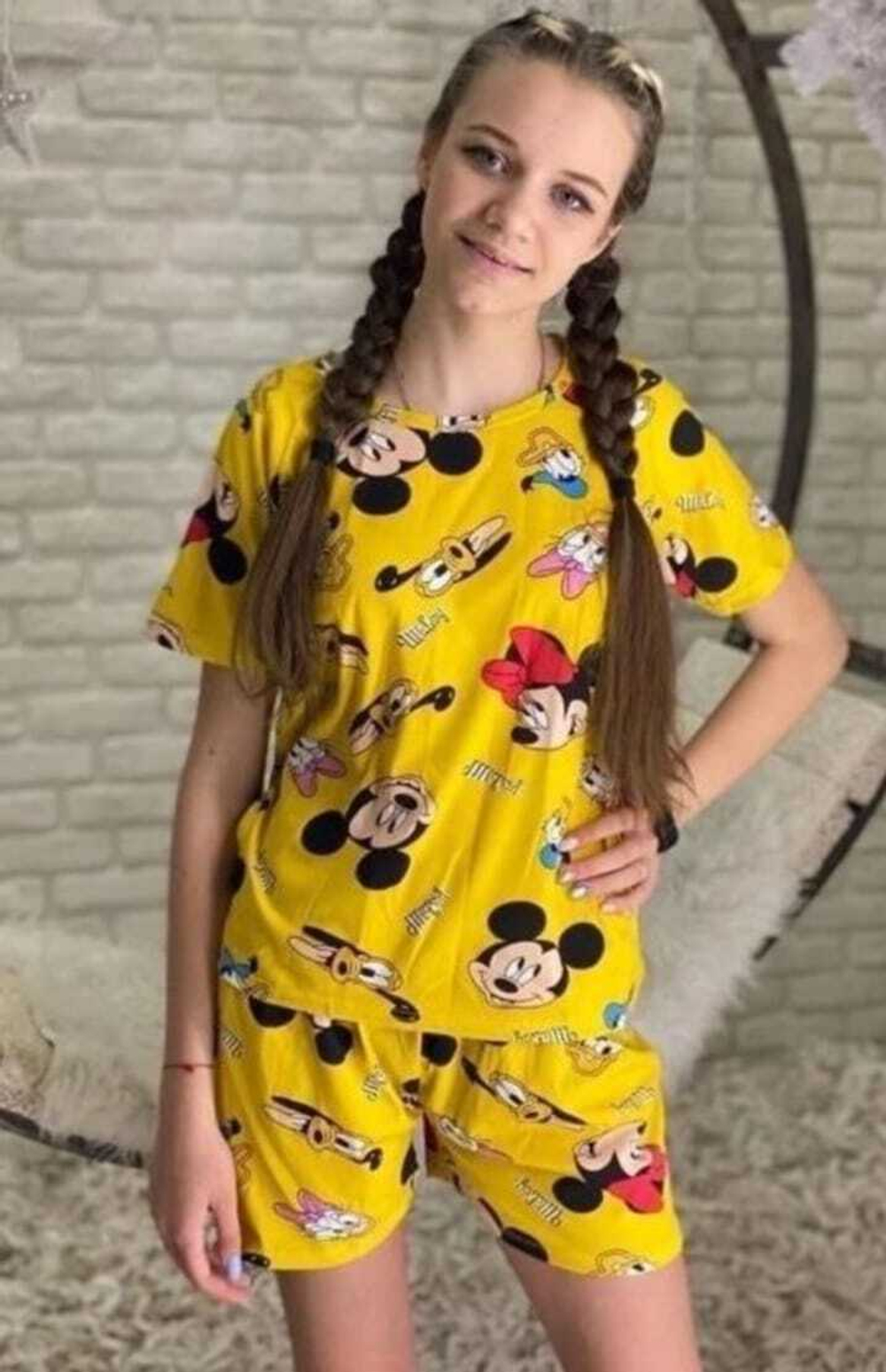 Пижама жен.б/в шорты+футб мульт ПЖМ0002