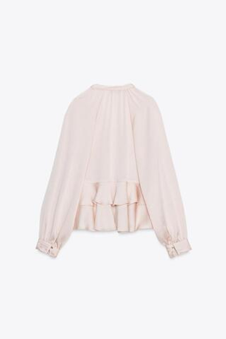 ZARA БЛУЗА С ВОЛАНАМИ, ТЕЛЕСНО-РОЗОВЫЙ