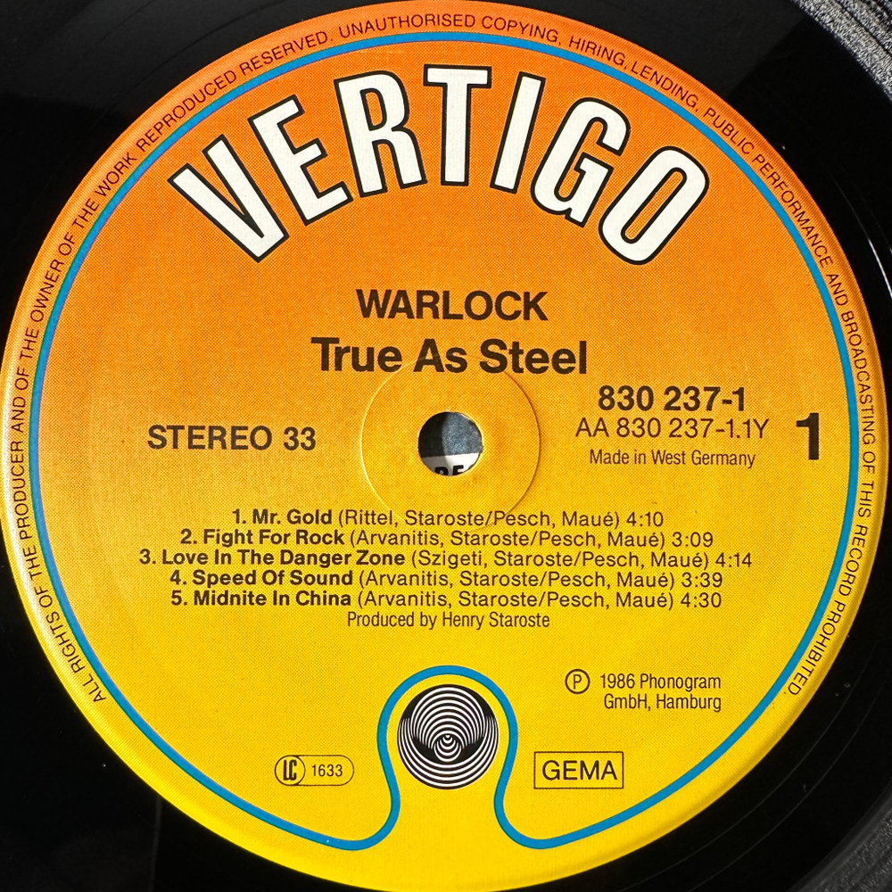 Warlock – True As Steel (Германия 1986г.)