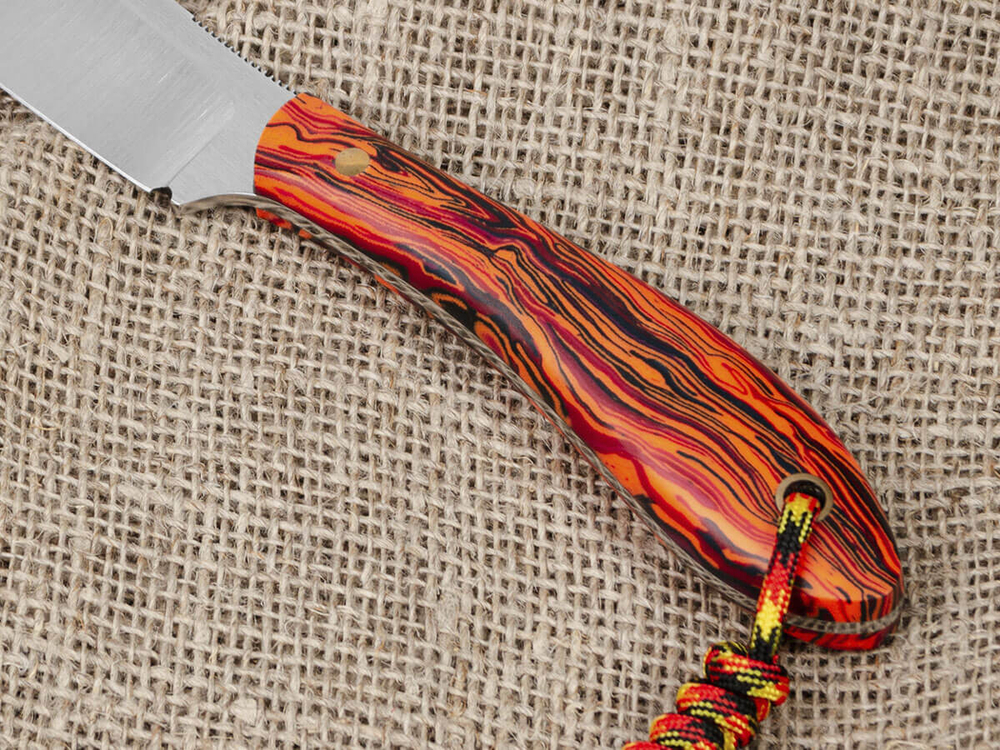 Нож для бушкрафта "Канадец XL", сталь VG-10/Elmax, рукоять микарта (красно-оранжевая)