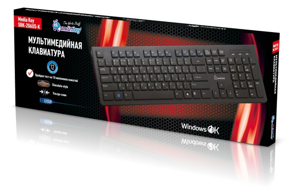 Клавиатура проводная Smartbuy 206 USB (черный) Ultra-slim (SBK-206US-K)