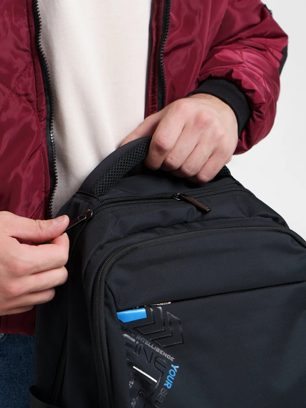 Рюкзак мужской городской повседневный пикник для отдыха, черный голубой