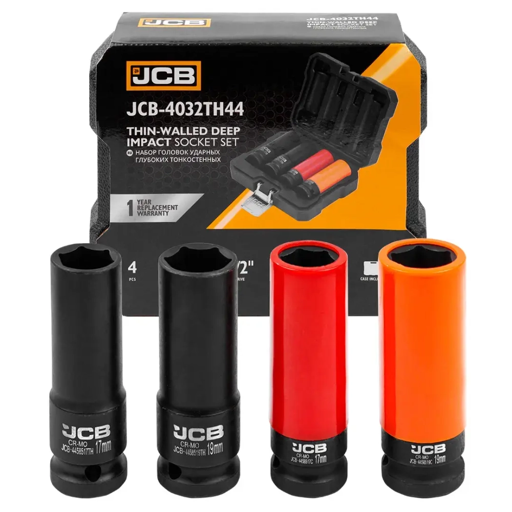 Набор головок ударных глубоких тонкостенных 4пр. 1/2''6pt JCB JCB-4032TH44