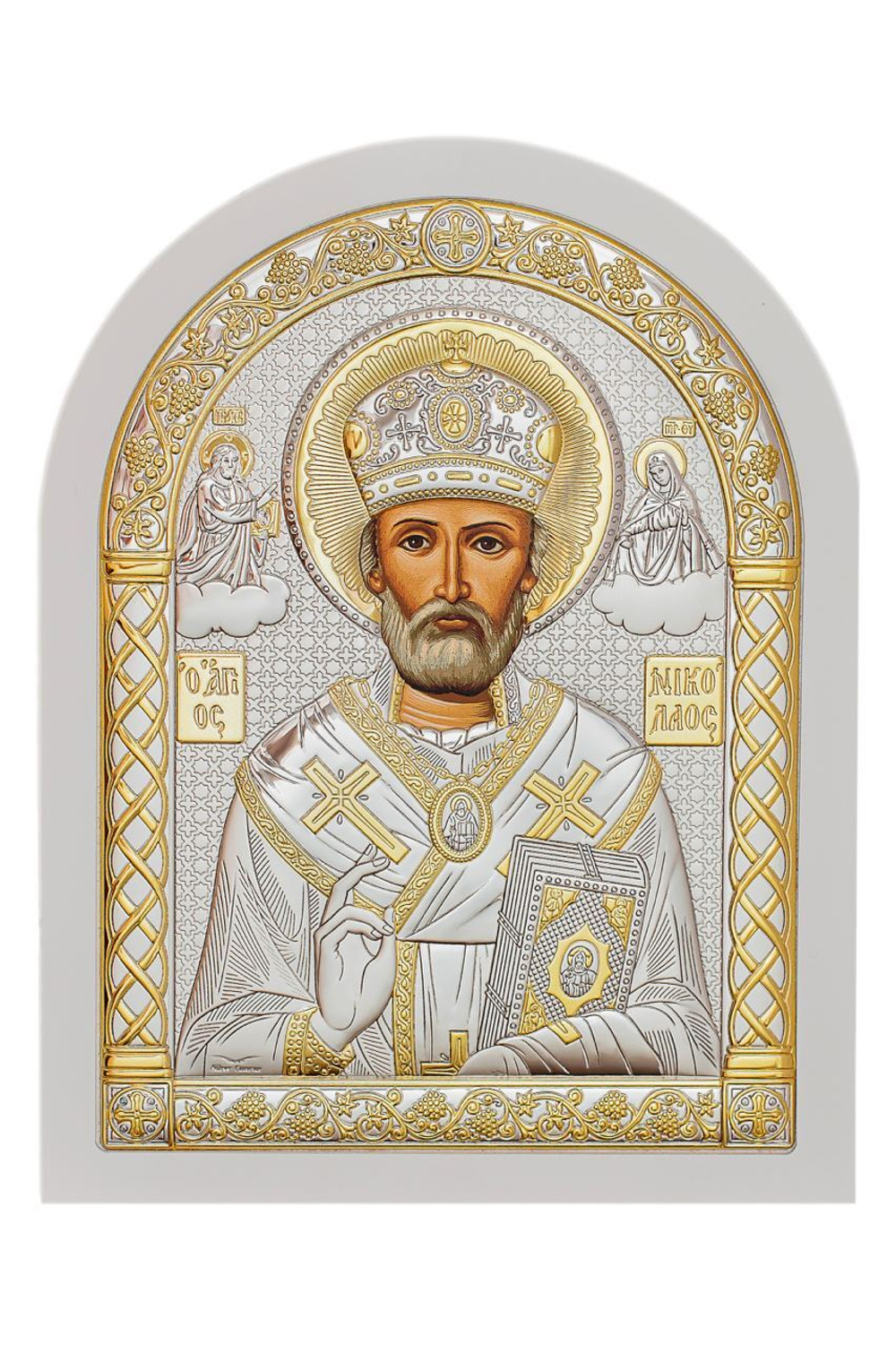 Николай Чудотворец, икона арочная, белое дерево 206х275