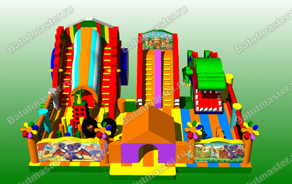 Надувной батут "Царство драконов" 14*12*7 м