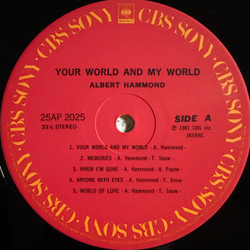 Виниловая пластинка Albert Hammond ‎– Your World And My World LP
