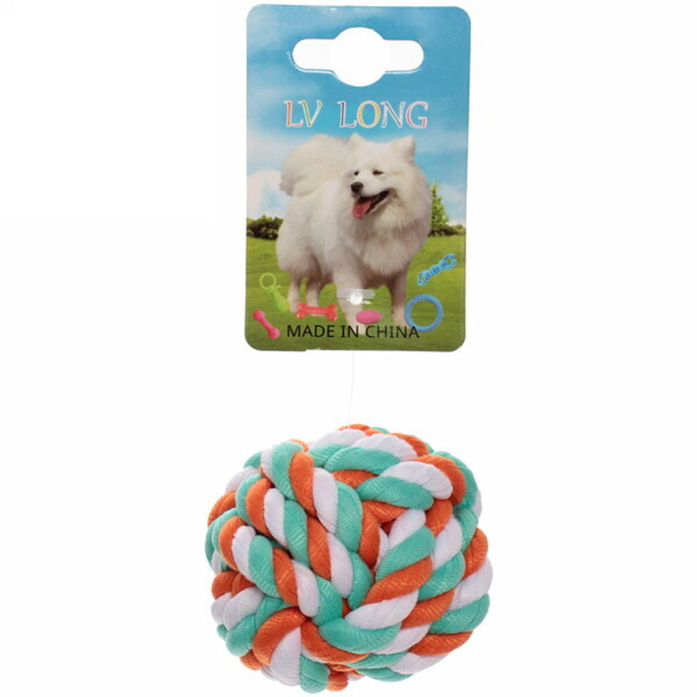 Игрушка - мячик для собак средних и мелких пород «КАНАТНЫЙ ИГРУЛИК», мультицвет, d-7см (лейбл)
