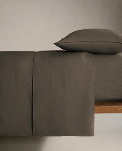 Zara Home - Простыня из постиранного льна (вес 140 гхм2), серо-коричневый, 160x280 см