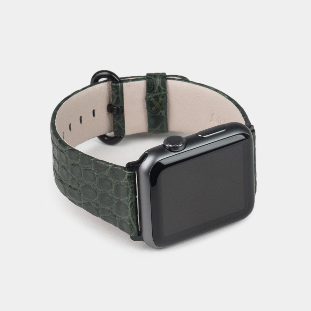 Ремешок для Apple Watch 44/45/46 mm из кожи аллигатора, зеленого цвета