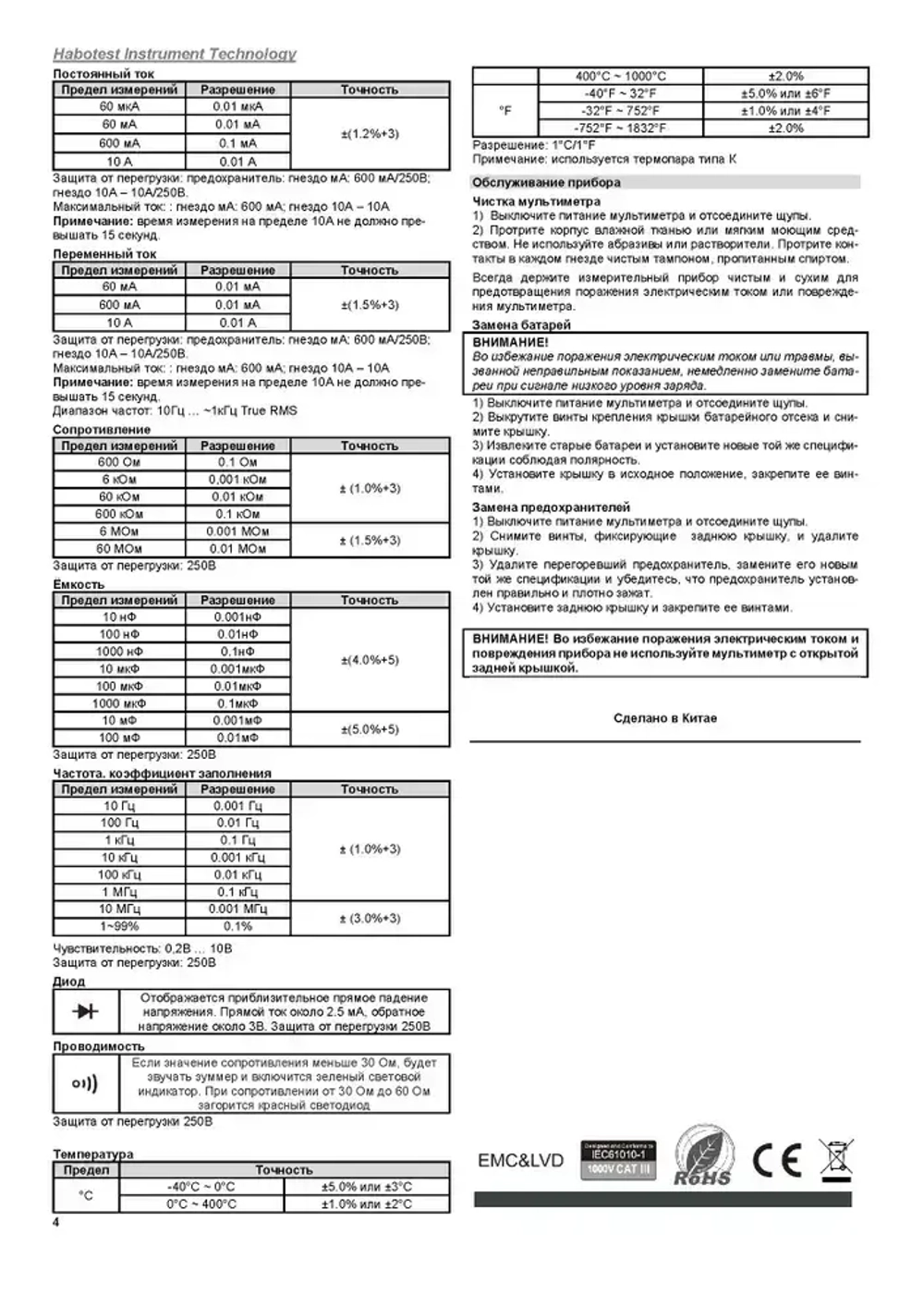Цифровой мультиметр HT118C Habotest тест батареек поиск проводки емкость температура частота подсветка гнезд