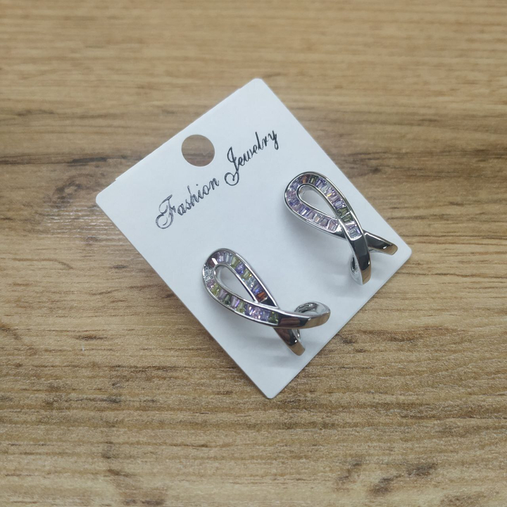 Серьги англ.заст. Бесконечность под ухо Циркон цвет ассорти металл серебристый