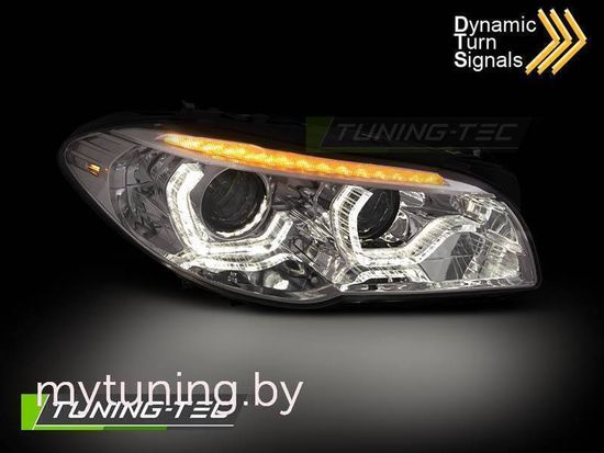 Передние фары для BMW 5 F10 / F11 (10-13) хромированные динамические под штатный ксенон