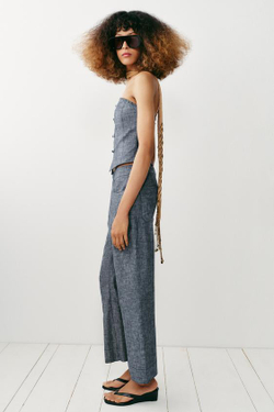 ZARA УКОРОЧЕННЫЕ БРЮКИ MINI FLARE ИЗ СМЕСОВОГО ЛЬНА, СЕРЫЙ