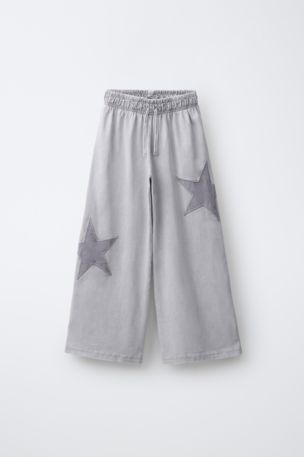 ZARA БРЮКИ WIDE LEG С ЭФФЕКТОМ ПОТЕРТОСТИ И ЗВЕЗДАМИ, СЕРЫЙ