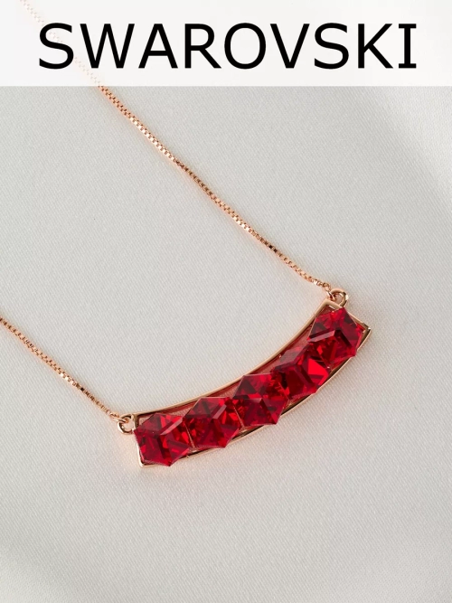 Колье Мираж с дорожкой красных кубиков Swarovski