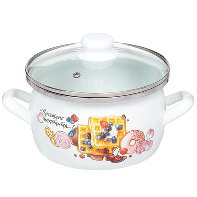 Кастрюля сталь, эмал, 3 л, с крыш, Сантэкс, Десерт, 1-2430112, индукц