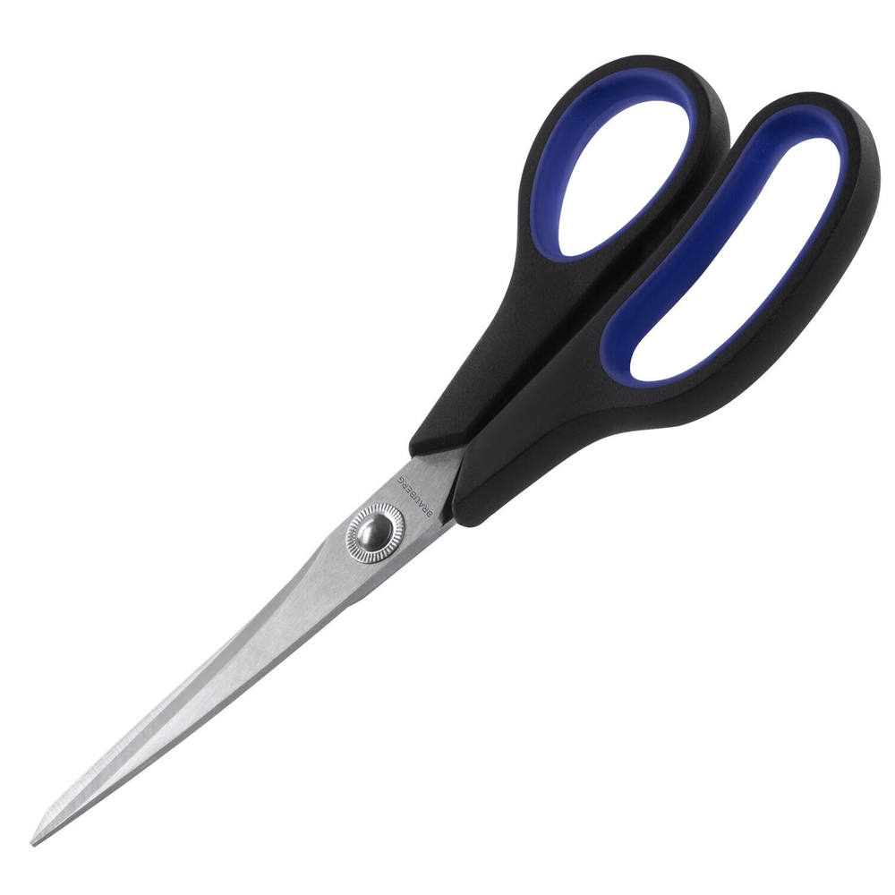 Ножницы BRAUBERG "Soft Grip" 216 мм черно-синие резиновые вставки 3-х сторонняя заточка (6 штук в упаковке)