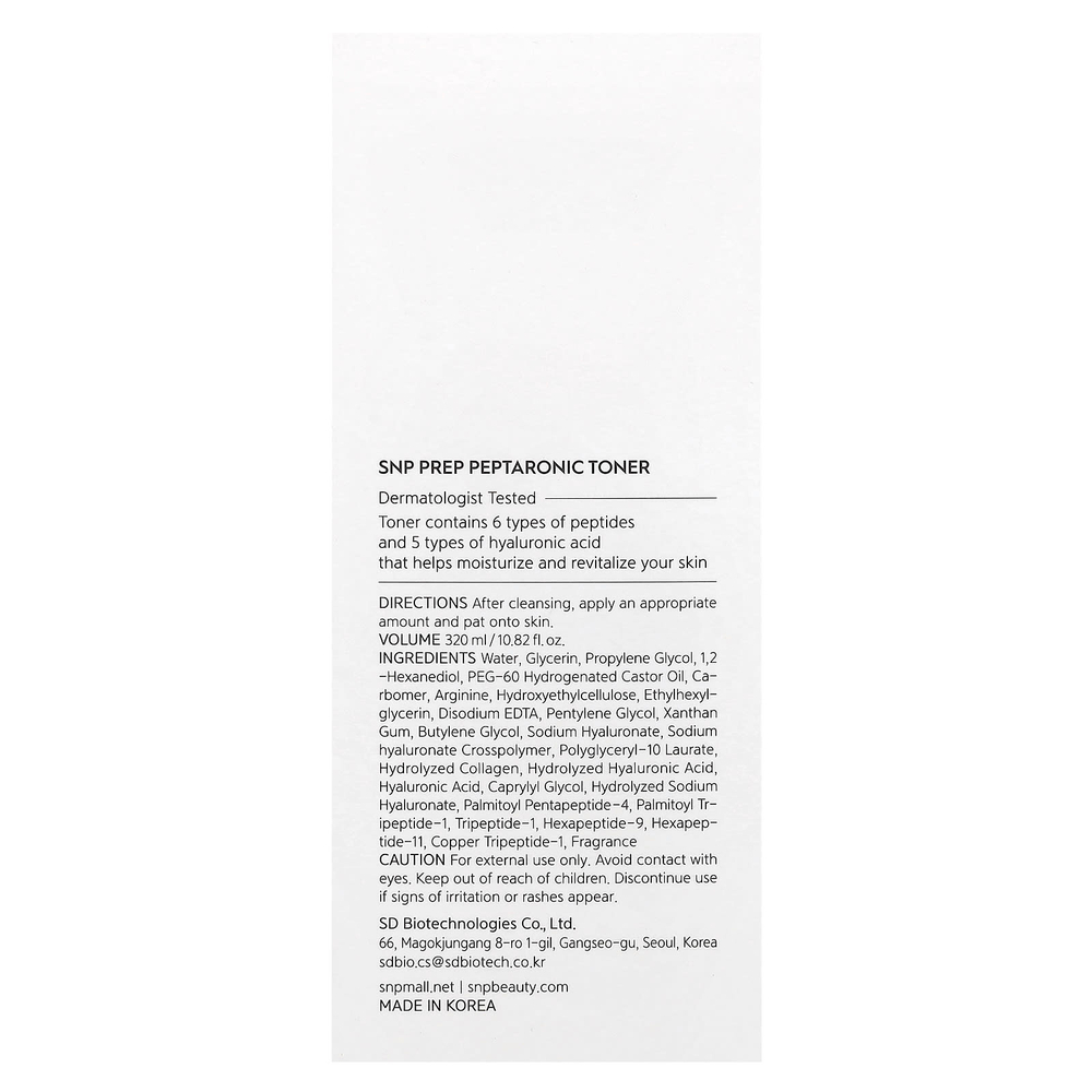 SNP, Prep Peptaronic, пептиды и гиалуроновая кислота, тонер, 320 мл (10,82 жидк. унции)