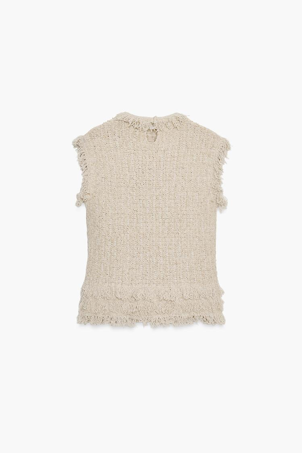 ZARA ТОП ИЗ СТРУКТУРИРОВАННОГО ТРИКОТАЖА С БАХРОМОЙ, ЭКРЮ