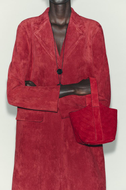 ZARA ПАЛЬТО-СЮРТУК ИЗ ТКАНИ ПОД ЗАМШУ, ТЕМНО-РОЗОВЫЙ