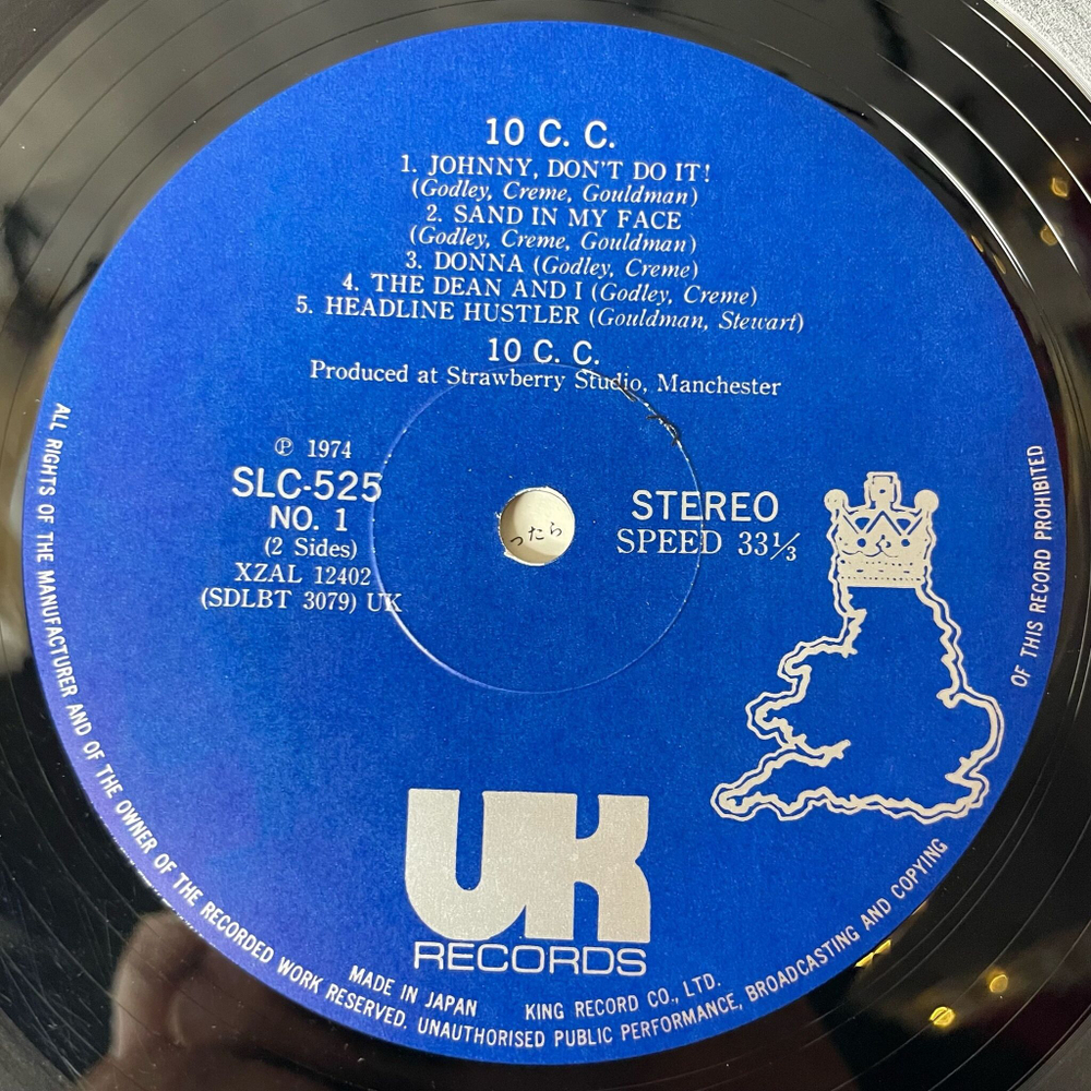 Винтажная виниловая пластинка LP 10cc Тэн Си Си (Japan 1974) (No Obi) Headline Hustler