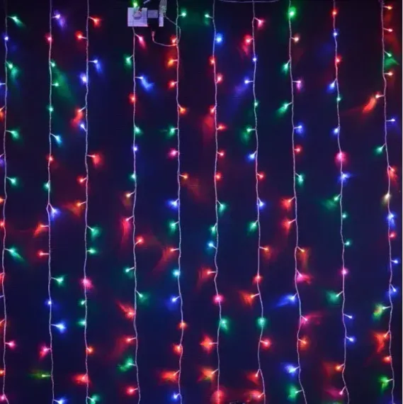 Светодиодный RGB занавес Хамелеон 1.5*2 м., 220V, 200 разноцветных LED ламп, прозрачный ПВХ провод, Rich LED (RL-CS1.5*2-T/ARGB)
