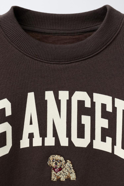 ZARA ТОЛСТОВКА С ВЫШИТОЙ НАДПИСЬЮ, КОРИЧНЕВЫЙ