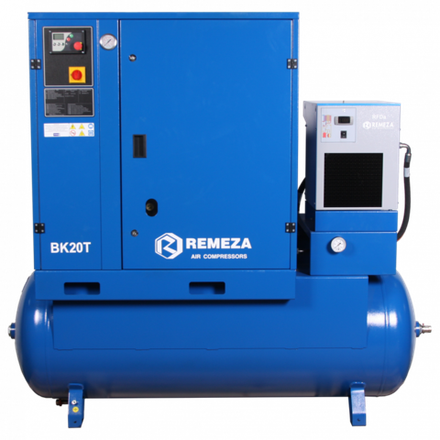Винтовой компрессор ВК20Т-16-500Д2, ресивер 500 литров , производительность 1450л/мин,  рабочее давление 16 бар, мощность двигателя 15кВт, вес 640 кг, габариты 1960x850x1780мм. REMEZA, Республика Беларусь