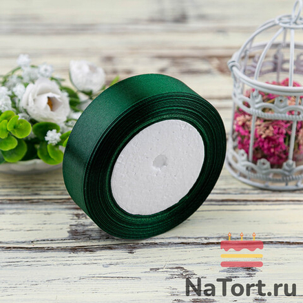 Лента атласная 25 мм (23 метра, цвет №49 Темно-зеленый)