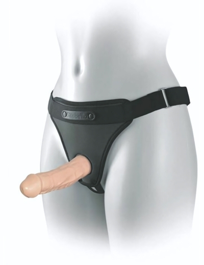 Неопреновые трусики с реалистичной насадкой - 20 см. (Цвет: телесный с черным)