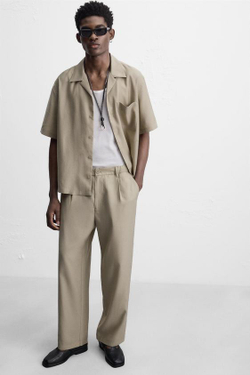 ZARA СТРУЯЩИЕСЯ БРЮКИ RELAXED FIT, ОЛИВКОВЫЙ