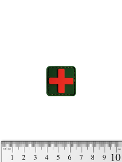 Шеврон Крест медика малый PVC 2,5 см. Красный на оливе
