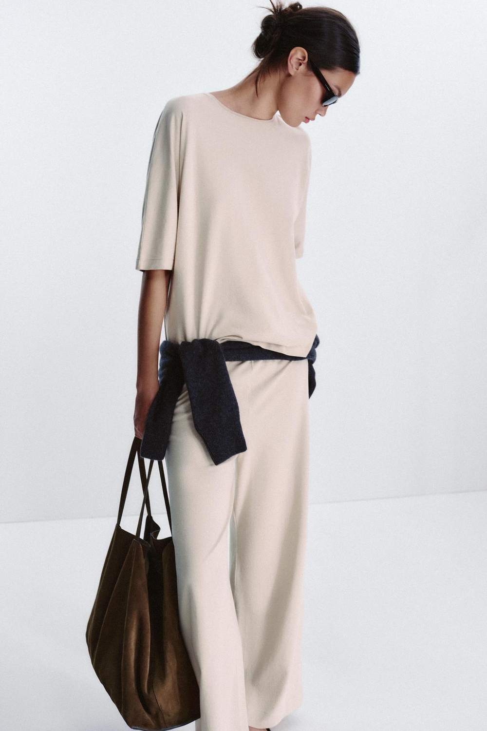 ZARA ФУТБОЛКА ОВЕРСАЙЗ В СТИЛЕ РУСТИК, ПЕСОЧНЫЙ