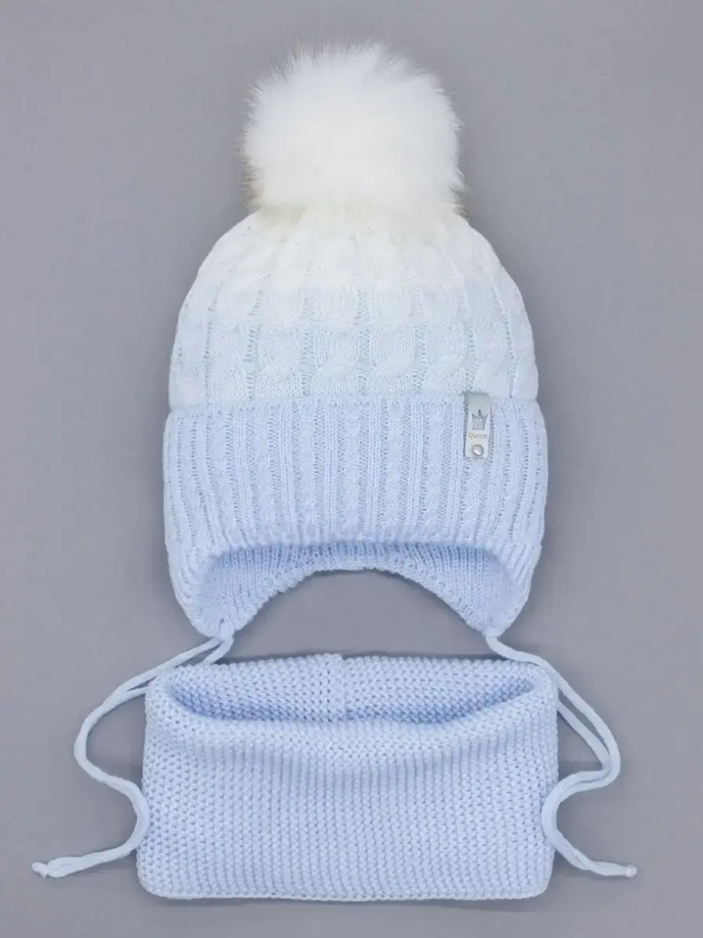 Шапка зимняя вязаная с помпоном и снуд детский