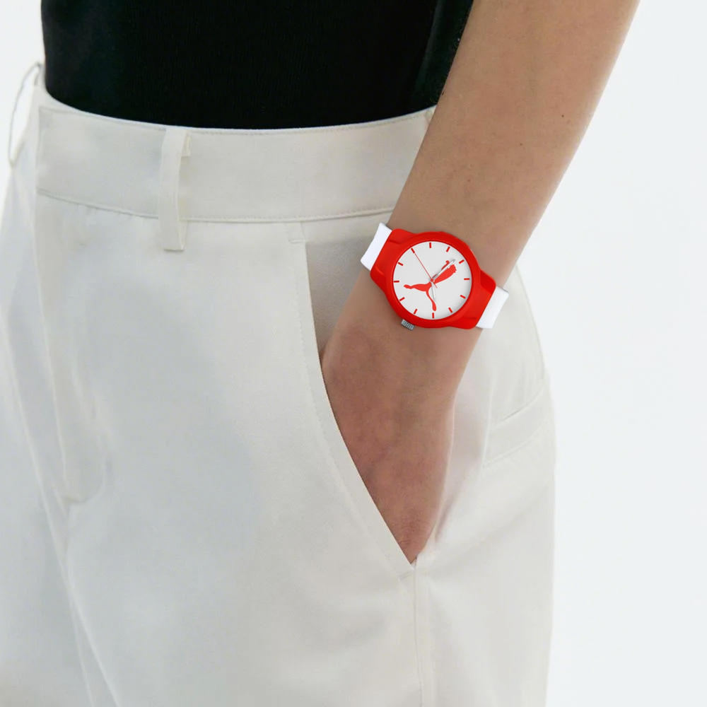 PUMA Wrist Watch Quartz Movement Rubber Strap 43mm White Dial Unisex 30m Water Resistant