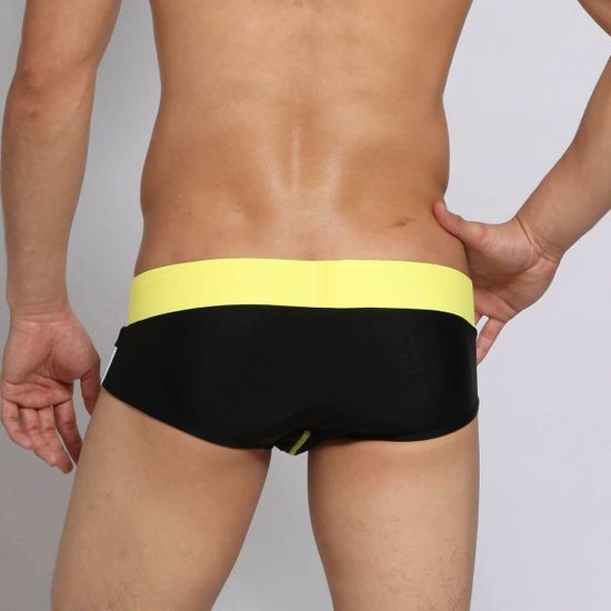 Мужские плавки брифы черные с желтым поясом SEOBEAN Black and Yellow