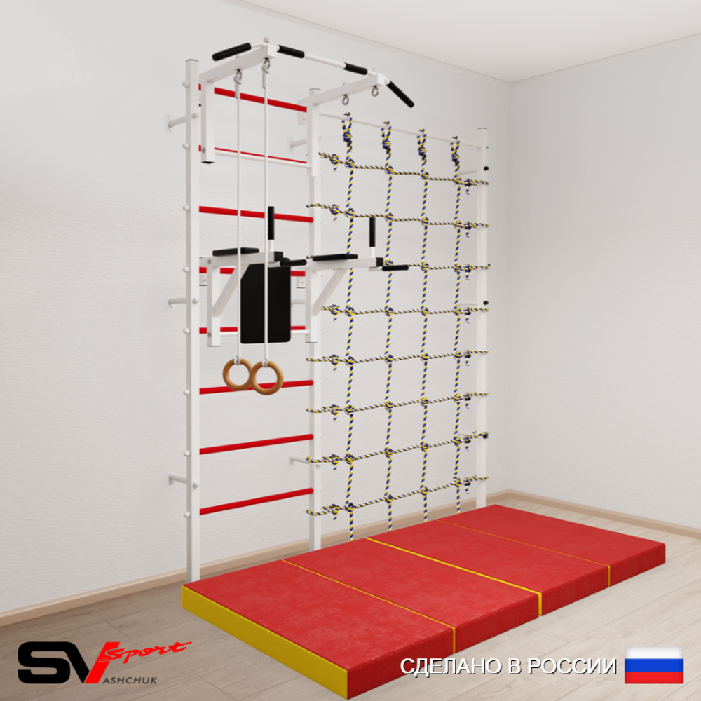 Шведская стенка Sv Sport усиленная 67140 (Турник стандарт/Брусья/Кольца/Мат 2м/Канатный лаз)