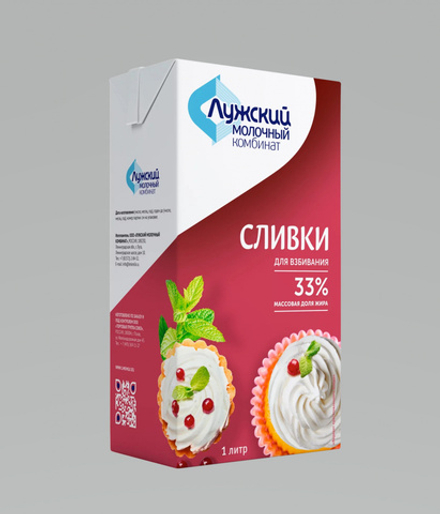 Сливки животные "Лужский МК 33%", 1кг/упак