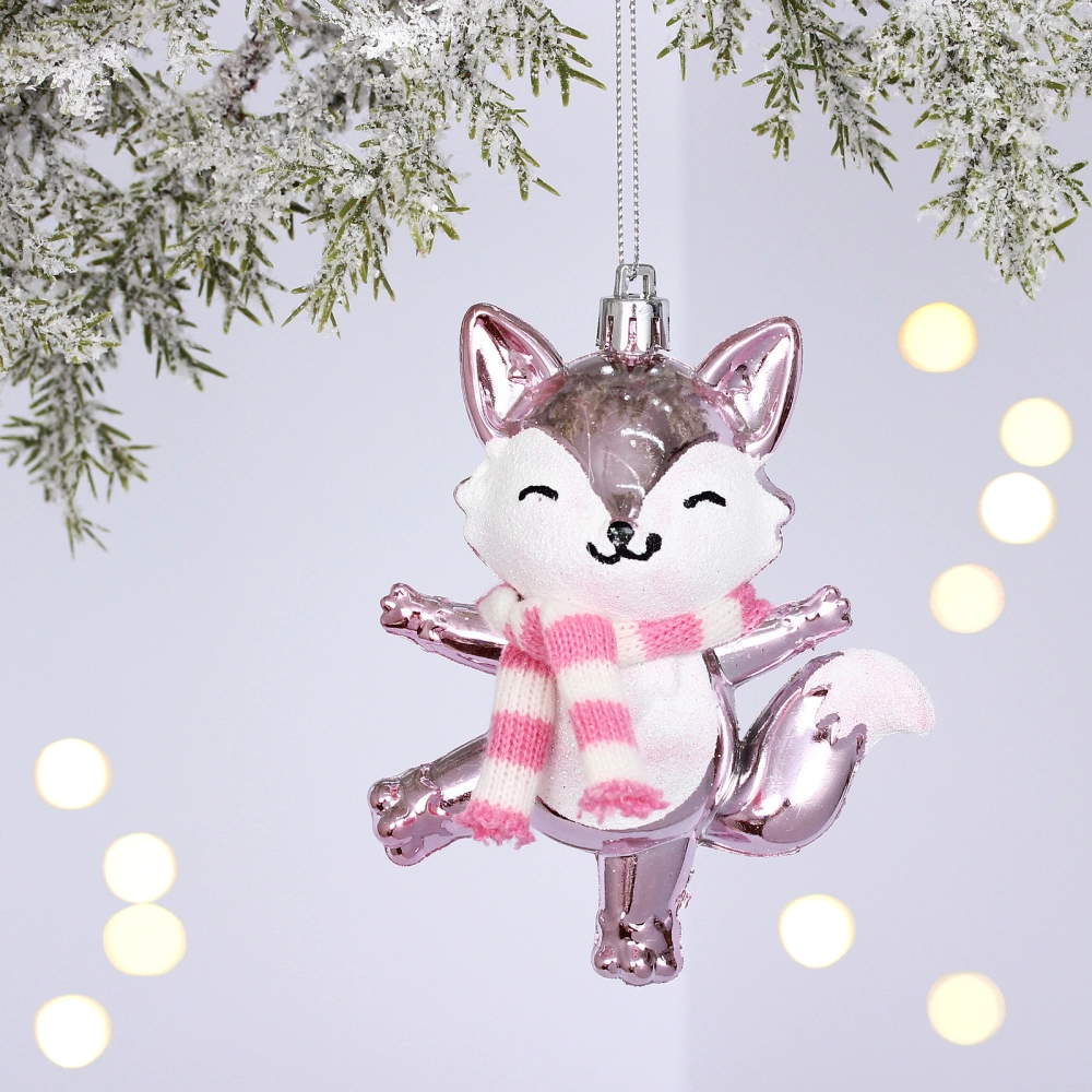 Ёлочная игрушка «Весёлый лисёнок» 8.8*5.5*13.5 см, Розовый