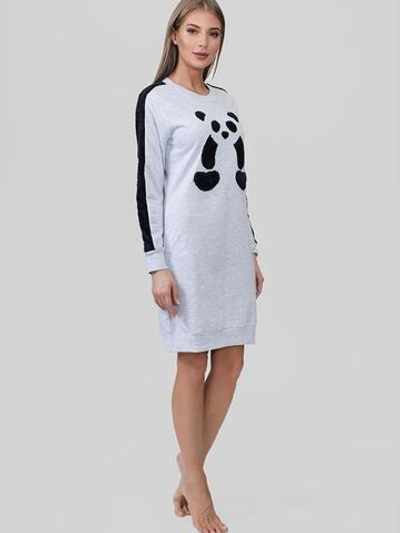 Трикотажное байковое платье с пандой (Размер: L) (Цвет: серый)