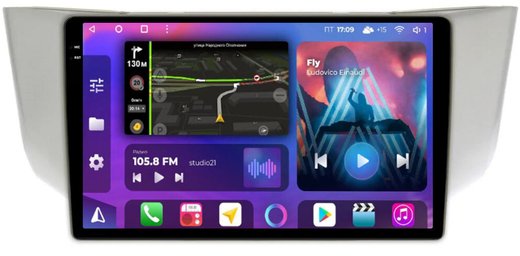 Магнитола для Toyota Harrier XU30 2003-2013, Lexus RX 2003-2009 (монохром, рамка вниз) - FarCar 3221M монитор 9.5" 2K QLED на Android 13, TS10, CarPlay, 4G SIM-слот