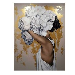 Nömrəli Rəngləmə HR0385 Картина по номерам с поталью, 40*50 см, холст, на подрамнике, Девушка с пионами