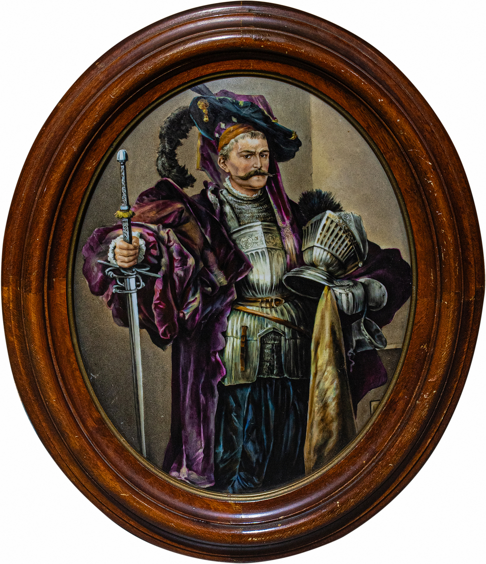 Кабальеро. Пано керамическое в деревянной раме.Испания. XX века. Роспись по керамике. 27х33