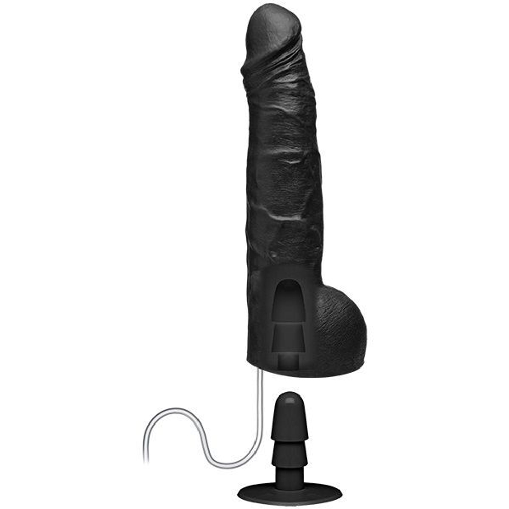 Черный фаллоимитатор с имитацией эякуляции Wet Works 10 Dual Density ULTRASKYN Squirting Cumplay Cock - 26,7 см. (Цвет: черный)