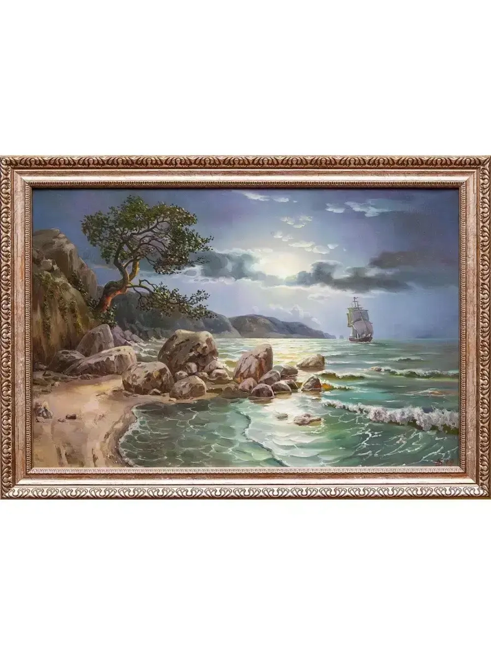Картина маслом "Море при луне" Дельцов